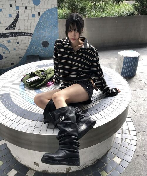 ROCKCAKE（ロックケーキ）の「Heritage Stripe Polo Top - Black（Tシャツ/カットソー・レディース・その他・SMALL/MEDIUM）」の8枚目の写真