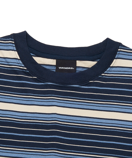 STRIPED LS T-SHIRT (NAVY)（Tシャツ/カットソー）｜WKNDRS（ウィー
