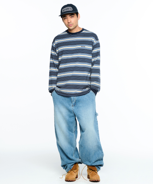 トップス RANDAM STRIPED L\S T-SHIRT STRIPED LS T-SHIRT (NAVY)（Tシャツ/カットソー）｜WKNDRS（ウィー