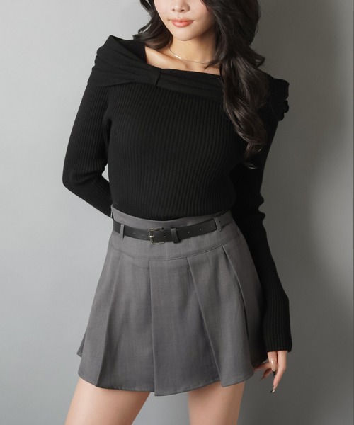 SPINNS（スピンズ）の「ワンホン系デコルテ美人☆上品オフショルリボンニット（ニット/セーター・レディース・ブラック/グレー/ホワイト・ONESIZE）」の5枚目の写真