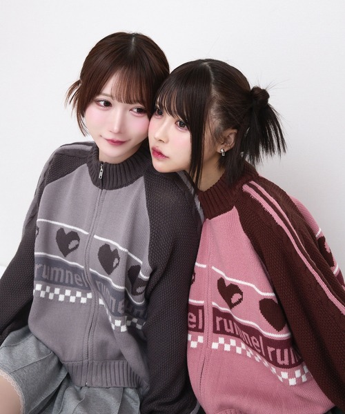 rumnel:(ルムネル)の「ハートジップニットブルゾン / heart zip knit blouson(ニット/セーター・レディース・グレー系/ピンク系/ホワイト系・FREE)」の4枚目の写真