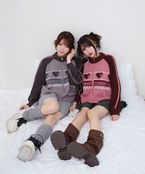 rumnel: ニットブルゾン セール】ハートジップニットブルゾン / heart zip knit blouson