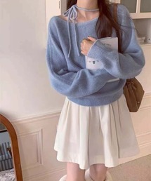 紐リボンルーズシルエットニット