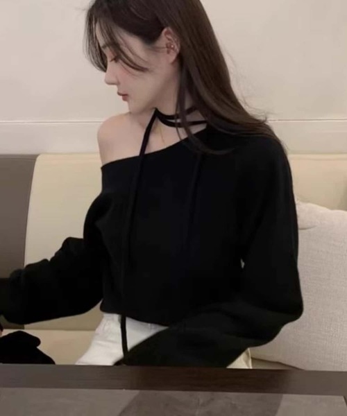 MAISON DE THERESE(メゾン ド テレーズ)の「紐リボンルーズシルエットニット(ニット/セーター・レディース・ブラック/アイボリー/グレー/ブルー/ピンク・FREE)」の7枚目の写真
