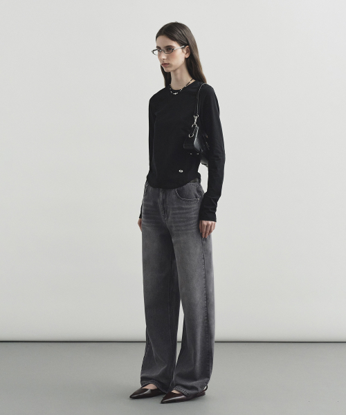 MONGDOL(モンドル)の「ウォッシングワイドデニムジーングレーMDPT060GRAY(デニムパンツ・レディース・その他・SMALL/MEDIUM/LARGE)」の5枚目の写真