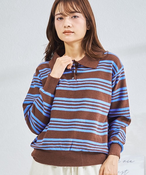 MISCH MASCH(ミッシュマッシュ)の「ZOZO限定 マルチボーダー配色ポロニット(ニット/セーター・レディース・グレー/ブラウン・フリ-)」の8枚目の写真