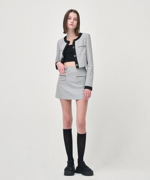 ETMON(エトモン)の「Piping Pocket Tweed Mini Skirt, Black(スカート・レディース・その他・MEDIUM/SMALL)」の1枚目の写真