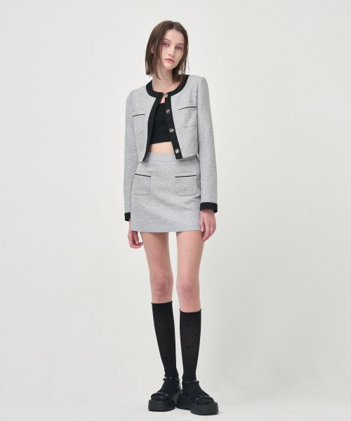 ETMON(エトモン)の「Piping Pocket Tweed Mini Skirt, Black(スカート・レディース・その他・MEDIUM/SMALL)」の3枚目の写真