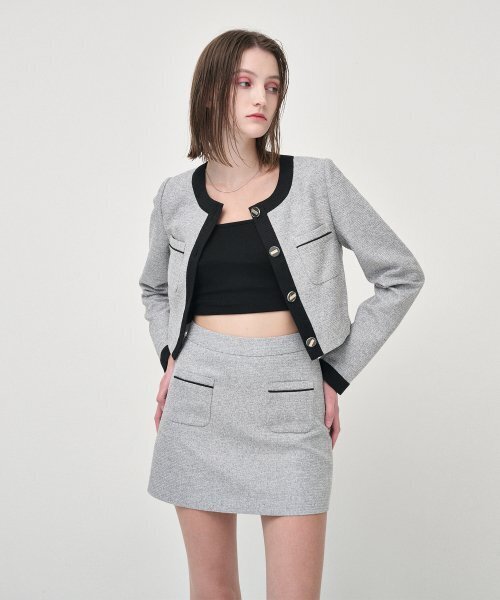 ETMON(エトモン)の「Piping Pocket Tweed Mini Skirt, Black(スカート・レディース・その他・MEDIUM/SMALL)」の2枚目の写真