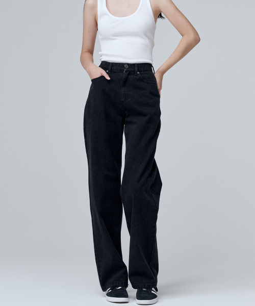 MALOUPE（マロップ）の「9133 レギュラーワイドデニムパンツ (ブラック)（デニムパンツ・レディース・ブラック・26/28/30）」の2枚目の写真
