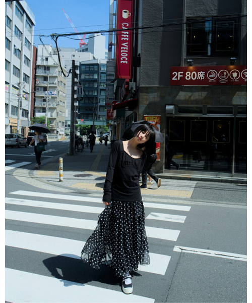 LO AXUAL（ロ・アクシュアル）の「DOT CHIFFON FLARE SKIRT_BLACK（スカート・レディース・その他・FREE）」の5枚目の写真