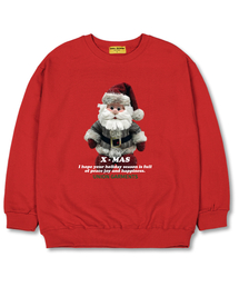 サンタ人形オーバーサイズスウェットクリスマスTシャツ[裏起毛]レッド