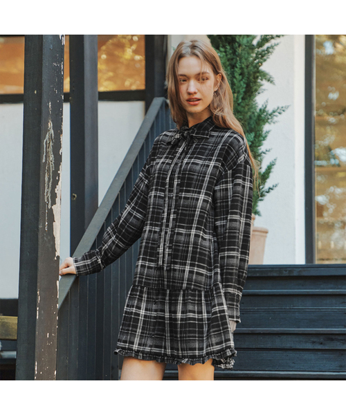 ZEROSTREET（ゼロストリート）の「[2カラー] チェックシャツワンピース（ワンピース・レディース・ブルー/ブラック・SMALL/MEDIUM）」の2枚目の写真