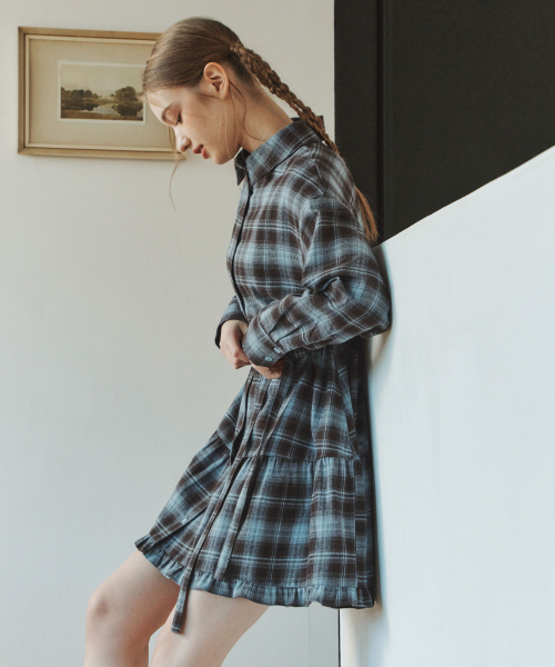 ZEROSTREET（ゼロストリート）の「[2カラー] チェックシャツワンピース（ワンピース・レディース・ブルー/ブラック・SMALL/MEDIUM）」の3枚目の写真