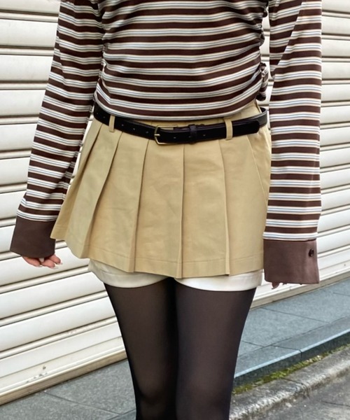 RAY CASSIN(レイカズン)の「レイヤードベルト付プリーツミニスカート(スカート・レディース・ブルー系その他2/ベージュ/ネイビー・FREE)」の2枚目の写真