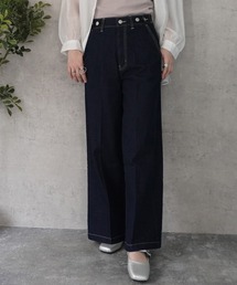 センタープレス リサイクルデニムワイドパンツ