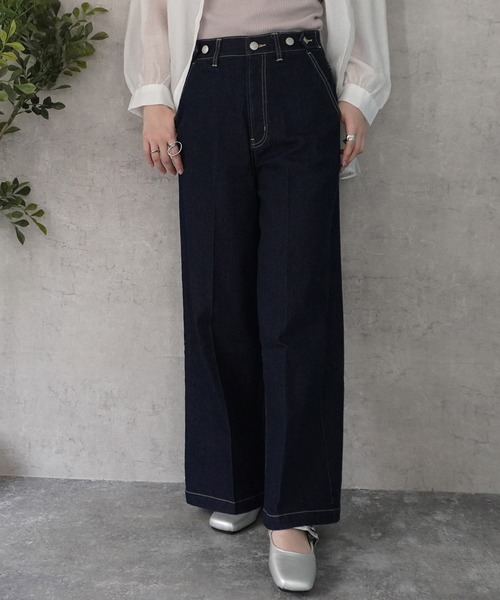 SELECT LEVERY(セレクトリベリー)の「センタープレス リサイクルデニムワイドパンツ(デニムパンツ・レディース・ネイビー/ブラック/ライトブルー/ブルー・LARGE/MEDIUM)」の3枚目の写真