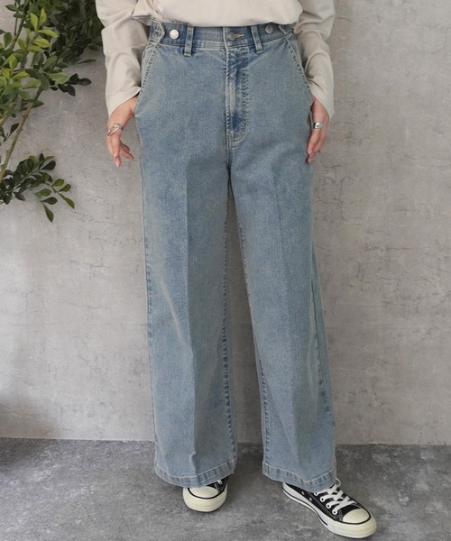 SELECT LEVERY(セレクトリベリー)の「センタープレス リサイクルデニムワイドパンツ(デニムパンツ・レディース・ネイビー/ブラック/ライトブルー/ブルー・LARGE/MEDIUM)」の4枚目の写真