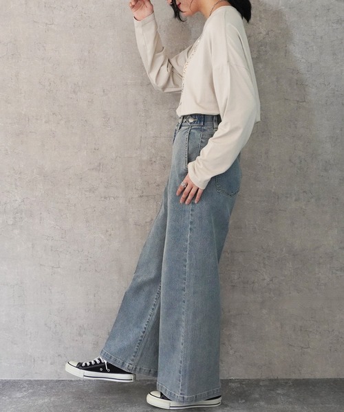 SELECT LEVERY(セレクトリベリー)の「センタープレス リサイクルデニムワイドパンツ(デニムパンツ・レディース・ネイビー/ブラック/ライトブルー/ブルー・LARGE/MEDIUM)」の13枚目の写真