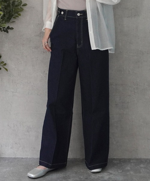 SELECT LEVERY(セレクトリベリー)の「センタープレス リサイクルデニムワイドパンツ(デニムパンツ・レディース・ネイビー/ブラック/ライトブルー/ブルー・LARGE/MEDIUM)」の16枚目の写真