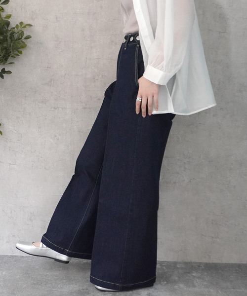 SELECT LEVERY(セレクトリベリー)の「センタープレス リサイクルデニムワイドパンツ(デニムパンツ・レディース・ネイビー/ブラック/ライトブルー/ブルー・LARGE/MEDIUM)」の17枚目の写真