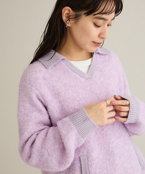 CRAFT STANDARD BOUTIQUE(クラフトスタンダードブティック)の「配色Vネックニットプルオーバー(ニット/セーター・レディース・チャコールグレー/パープル/ブラウン・FREE)」の3枚目の写真