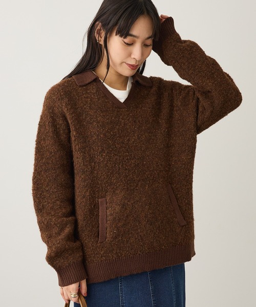 CRAFT STANDARD BOUTIQUE(クラフトスタンダードブティック)の「配色Vネックニットプルオーバー(ニット/セーター・レディース・チャコールグレー/パープル/ブラウン・FREE)」の2枚目の写真