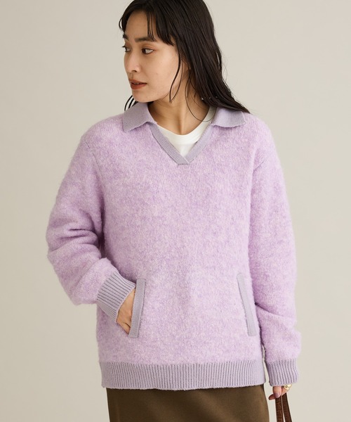 CRAFT STANDARD BOUTIQUE(クラフトスタンダードブティック)の「配色Vネックニットプルオーバー(ニット/セーター・レディース・チャコールグレー/パープル/ブラウン・FREE)」の11枚目の写真