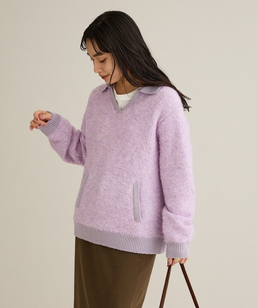 CRAFT STANDARD BOUTIQUE(クラフトスタンダードブティック)の「配色Vネックニットプルオーバー(ニット/セーター・レディース・チャコールグレー/パープル/ブラウン・FREE)」の10枚目の写真