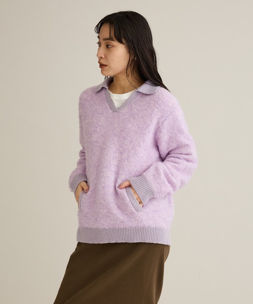 CRAFT STANDARD BOUTIQUE(クラフトスタンダードブティック)の「配色Vネックニットプルオーバー(ニット/セーター・レディース・チャコールグレー/パープル/ブラウン・FREE)」の9枚目の写真