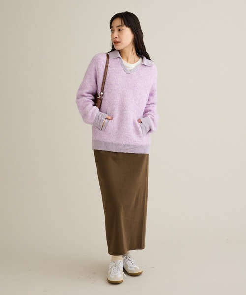 CRAFT STANDARD BOUTIQUE(クラフトスタンダードブティック)の「配色Vネックニットプルオーバー(ニット/セーター・レディース・チャコールグレー/パープル/ブラウン・FREE)」の8枚目の写真