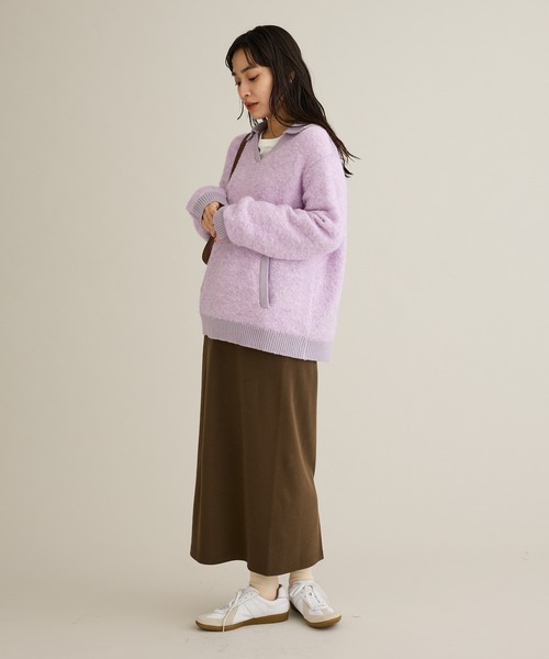 CRAFT STANDARD BOUTIQUE(クラフトスタンダードブティック)の「配色Vネックニットプルオーバー(ニット/セーター・レディース・チャコールグレー/パープル/ブラウン・FREE)」の7枚目の写真