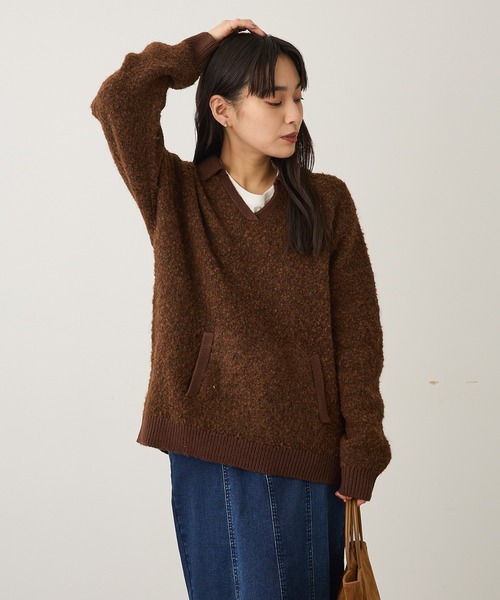 CRAFT STANDARD BOUTIQUE(クラフトスタンダードブティック)の「配色Vネックニットプルオーバー(ニット/セーター・レディース・チャコールグレー/パープル/ブラウン・FREE)」の21枚目の写真