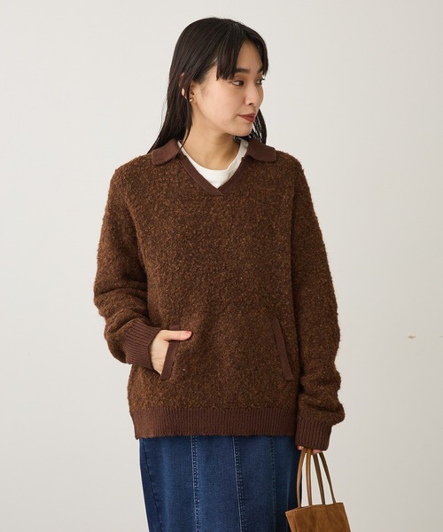 CRAFT STANDARD BOUTIQUE(クラフトスタンダードブティック)の「配色Vネックニットプルオーバー(ニット/セーター・レディース・チャコールグレー/パープル/ブラウン・FREE)」の20枚目の写真