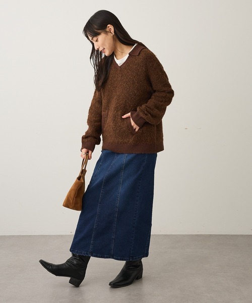 CRAFT STANDARD BOUTIQUE(クラフトスタンダードブティック)の「配色Vネックニットプルオーバー(ニット/セーター・レディース・チャコールグレー/パープル/ブラウン・FREE)」の15枚目の写真