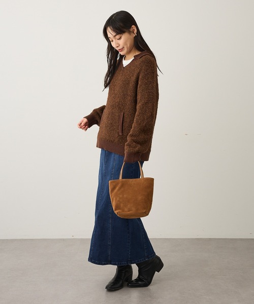 CRAFT STANDARD BOUTIQUE(クラフトスタンダードブティック)の「配色Vネックニットプルオーバー(ニット/セーター・レディース・チャコールグレー/パープル/ブラウン・FREE)」の14枚目の写真