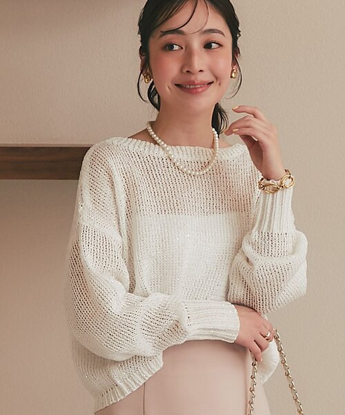 La boutique BonBon(ラブティックボンボン)の「スパンコールギマニット(ニット/セーター・レディース・ホワイト/イエロー/ライトベージュ・FREE)」の8枚目の写真