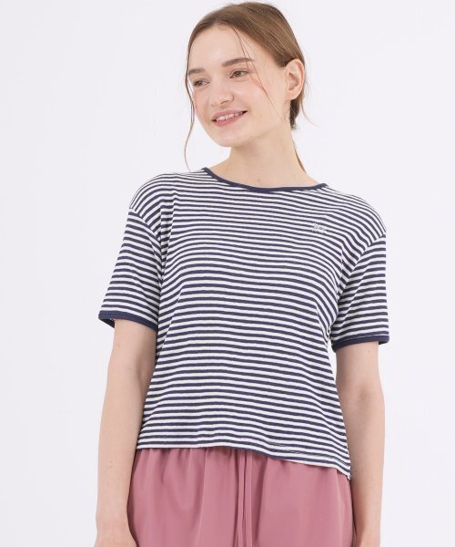 THE-ABON(エイボン)の「フィッシャーマンコットンストライプ半袖Tシャツネイビー(Tシャツ/カットソー・レディース・ネイビー・FREE)」の1枚目の写真