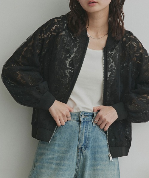 ad thie(アドティエ)の「シアーレース ジップブルゾン(ブルゾン・レディース・ブラック/オフホワイト・FREE)」の2枚目の写真