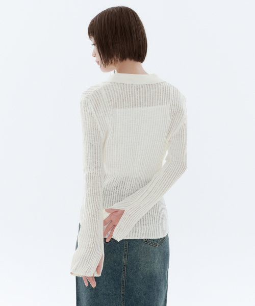 MUSINSA STANDARD WOMAN（ムシンサスタンダードウーマン）の「ウィメンズバーティカルクロシェスリムカラーガーディガン[アイボリー]（カーディガン/ボレロ・レディース・その他・LARGE/MEDIUM/SMALL/X-SMALL）」の3枚目の写真