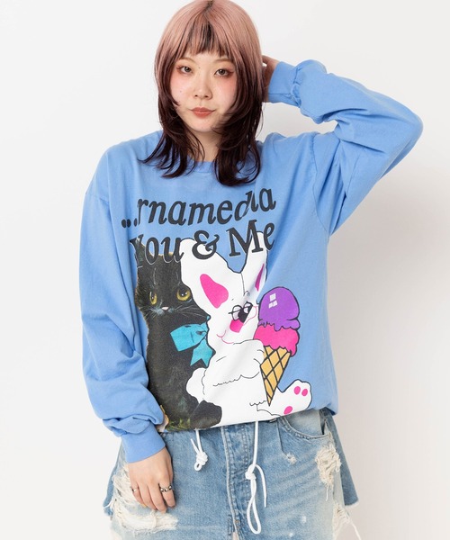 RNA(アールエヌエー)の「M2618 キャット&ラビットロンT(Tシャツ/カットソー・レディース・ライトブルー/ホワイト/オレンジ・MEDIUM)」の7枚目の写真