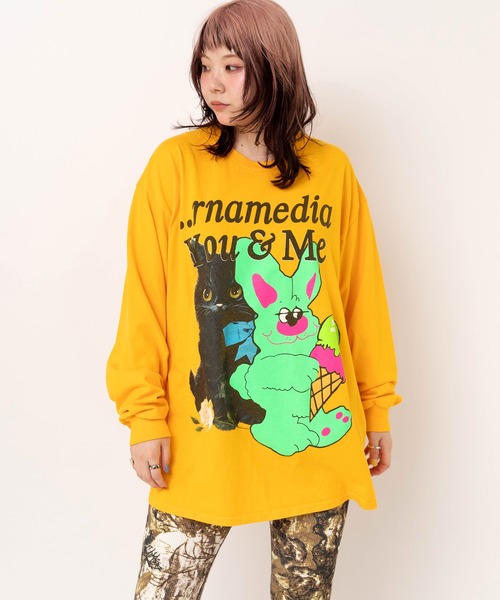 RNA(アールエヌエー)の「M2618 キャット&ラビットロンT(Tシャツ/カットソー・レディース・ライトブルー/ホワイト/オレンジ・MEDIUM)」の9枚目の写真