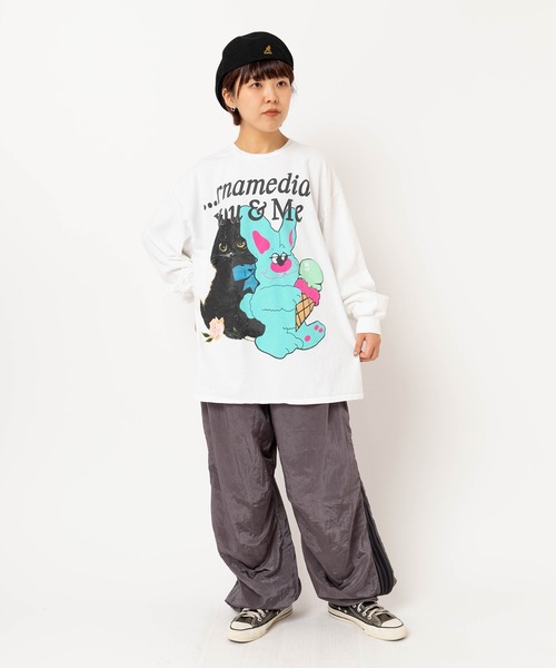 RNA(アールエヌエー)の「M2618 キャット&ラビットロンT(Tシャツ/カットソー・レディース・ライトブルー/ホワイト/オレンジ・MEDIUM)」の15枚目の写真