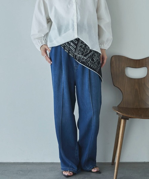 Doux archives(ドゥアルシーヴ)の「【やわらかシリーズ】センターシームソフトデニム(デニムパンツ・レディース・ブルー/チャコールグレー/サックスブルー・MEDIUM/SMALL)」の3枚目の写真