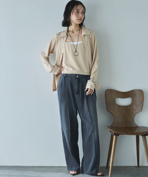 Doux archives(ドゥアルシーヴ)の「【やわらかシリーズ】センターシームソフトデニム(デニムパンツ・レディース・ブルー/チャコールグレー/サックスブルー・MEDIUM/SMALL)」の7枚目の写真