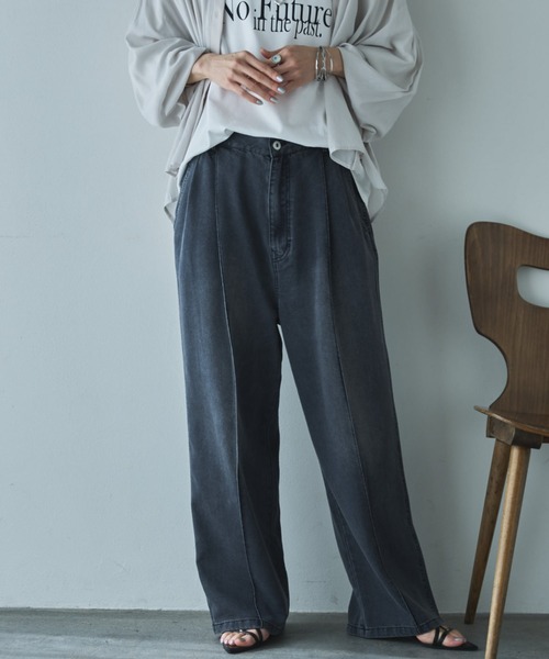 Doux archives(ドゥアルシーヴ)の「【やわらかシリーズ】センターシームソフトデニム(デニムパンツ・レディース・ブルー/チャコールグレー/サックスブルー・MEDIUM/SMALL)」の22枚目の写真