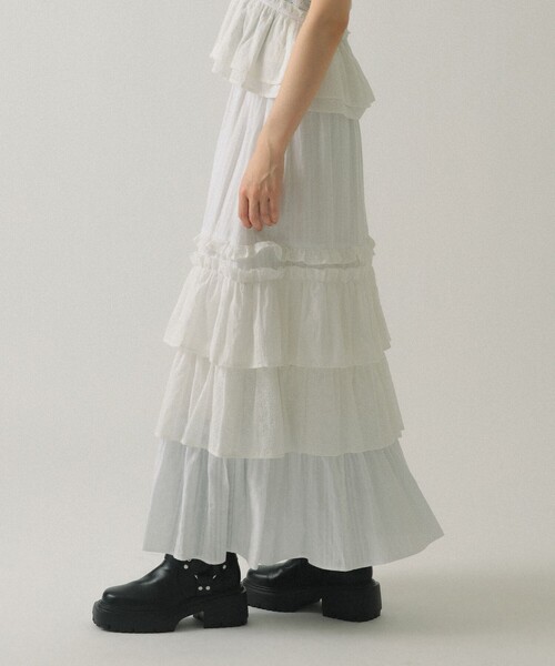 Ray BEAMS（レイビームス）の「カットソーレース ティアード スカート（スカート・レディース・ブラック/ホワイト・ONE SIZE）」の2枚目の写真