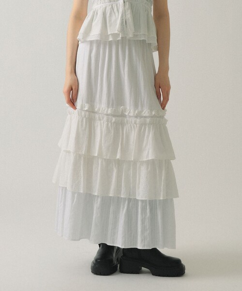 Ray BEAMS（レイビームス）の「カットソーレース ティアード スカート（スカート・レディース・ブラック/ホワイト・ONE SIZE）」の6枚目の写真