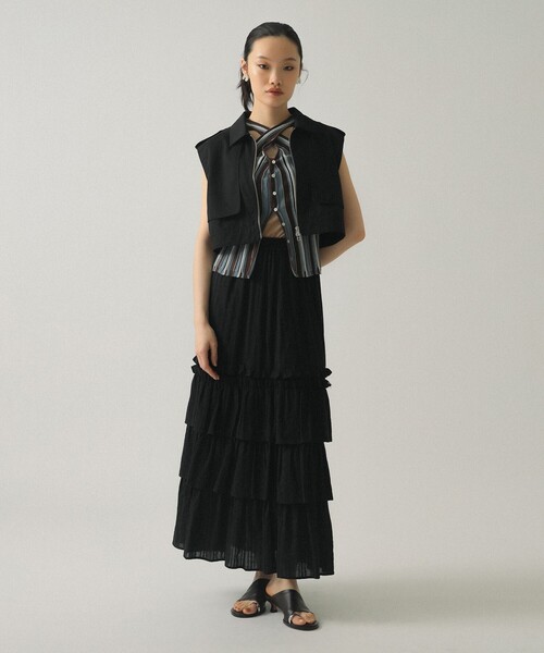 Ray BEAMS（レイビームス）の「カットソーレース ティアード スカート（スカート・レディース・ブラック/ホワイト・ONE SIZE）」の9枚目の写真