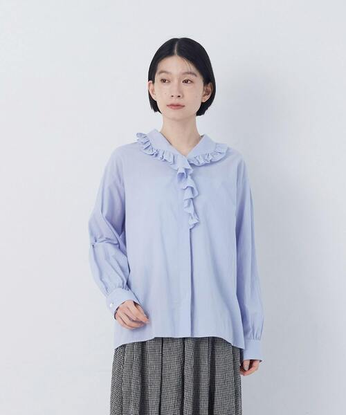 conges payes ADIEU TRISTESSE（コンジェ ペイエ アデュートリステス）の「【2月お気に入り登録ブランド内5位】60/ローンフリルシャツ（シャツ/ブラウス・レディース・グレイッシュベージュ/オフホワイト/ブルー・38）」の22枚目の写真